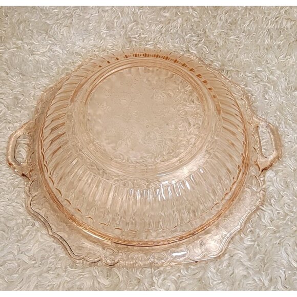 Antique Pink Depression Glass Serving Bowl in the Mayfair Open Rose Pattern - Picture 5 of 9